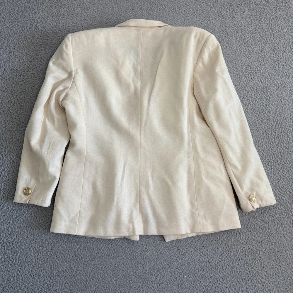 Christian Dior Vintage Wool Suit sz 16 Cream Double Breast Gold Crest Buttons